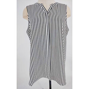 Apt 9 Woman's Black Strip Hidden Button Front Sleeveless Blouse Size XL Pleated
